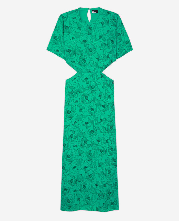 long printed dress with cut-out details