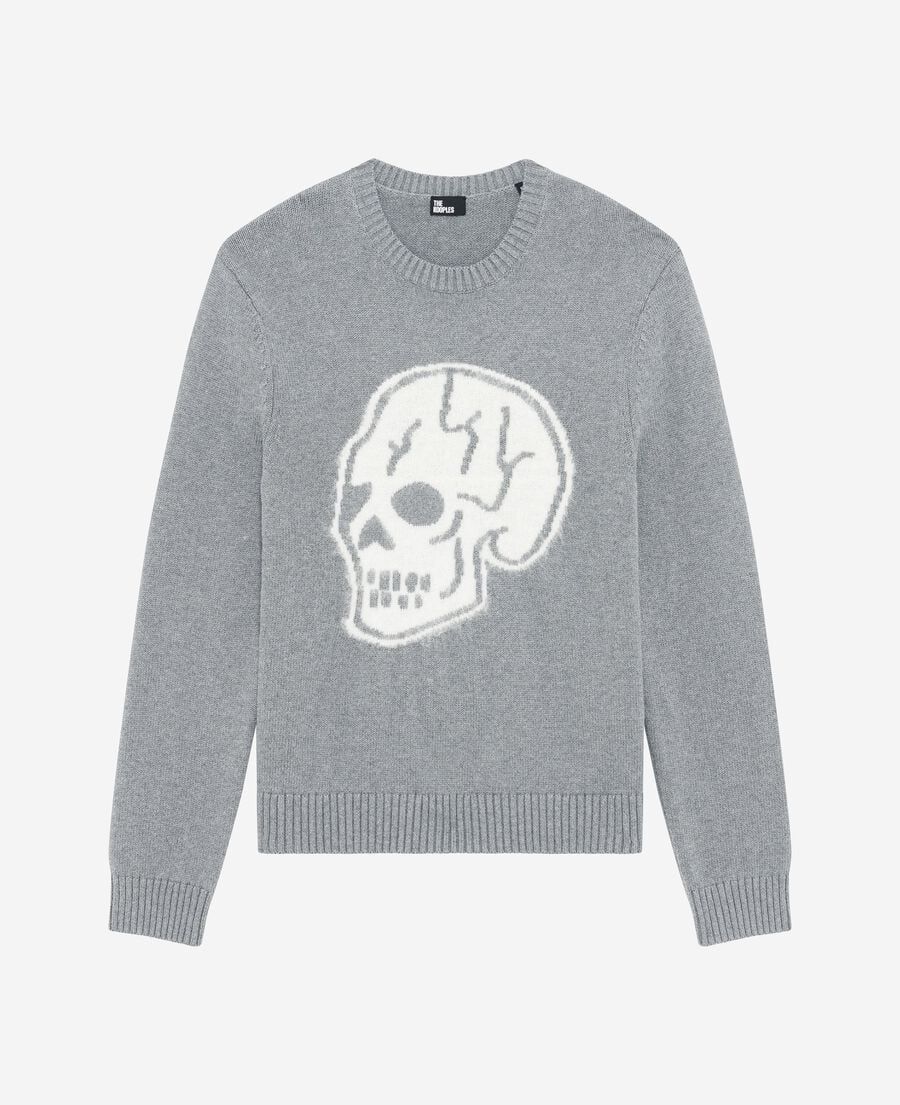 The Kooples MEN DARK GREY MELANGE light grey skull sweater