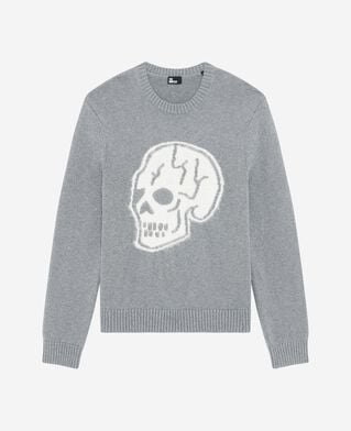 The Kooples MEN DARK GREY MELANGE light grey skull sweater