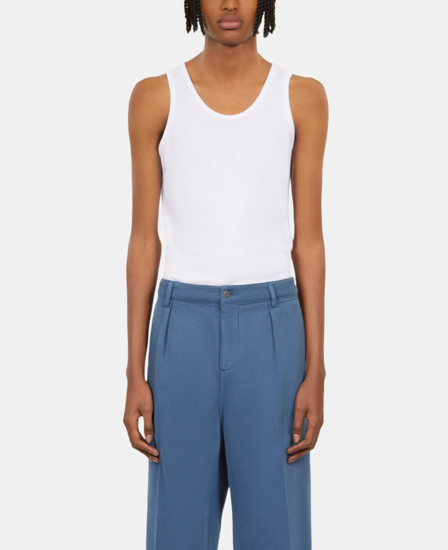 The Kooples H MIDDLE NAVY navy blue cotton and linen trousers with pleats