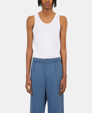 The Kooples H MIDDLE NAVY navy blue cotton and linen trousers with pleats