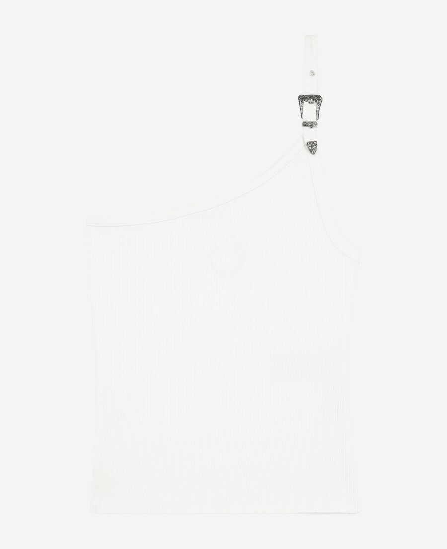 The Kooples WOMEN ECRU asymmetric ecru ribbed tank top