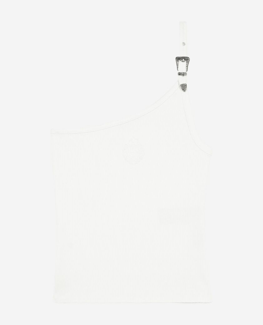 The Kooples DAMEN ECRU asymmetrisches geripptes trägerhemd in ecru
