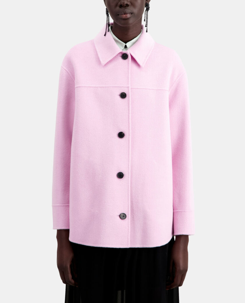 The Kooples FEMME PALE PINK veste type surchemise rose en laine