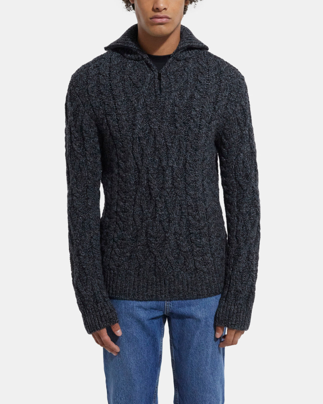 The Kooples HERREN BLACK DARK GREY grauer wollpullover mit reißverschlusskragen
