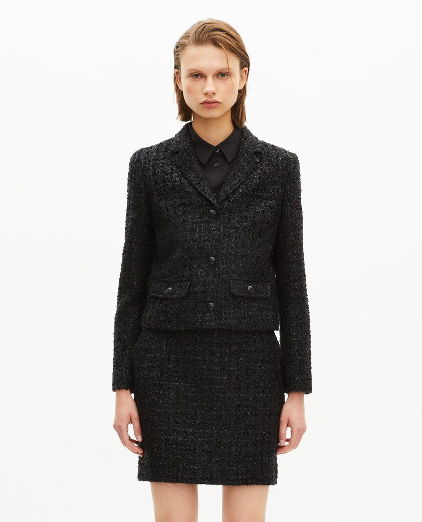 The Kooples WOMEN BLACK short jacket in shiny black tweed