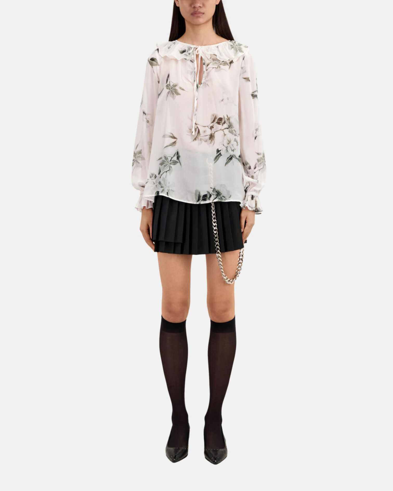 Printed top with ruffles, ECRU, hi-res image number null