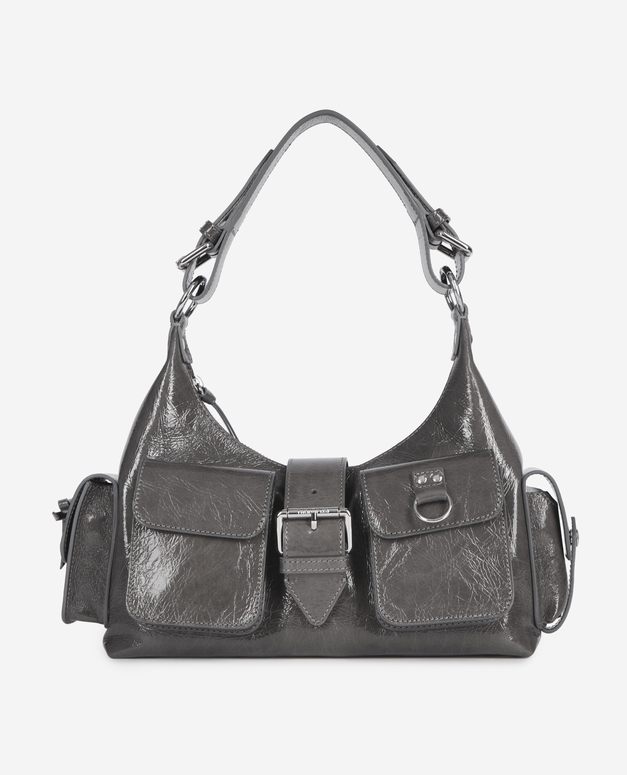 Gray leather shoulder bag best sale