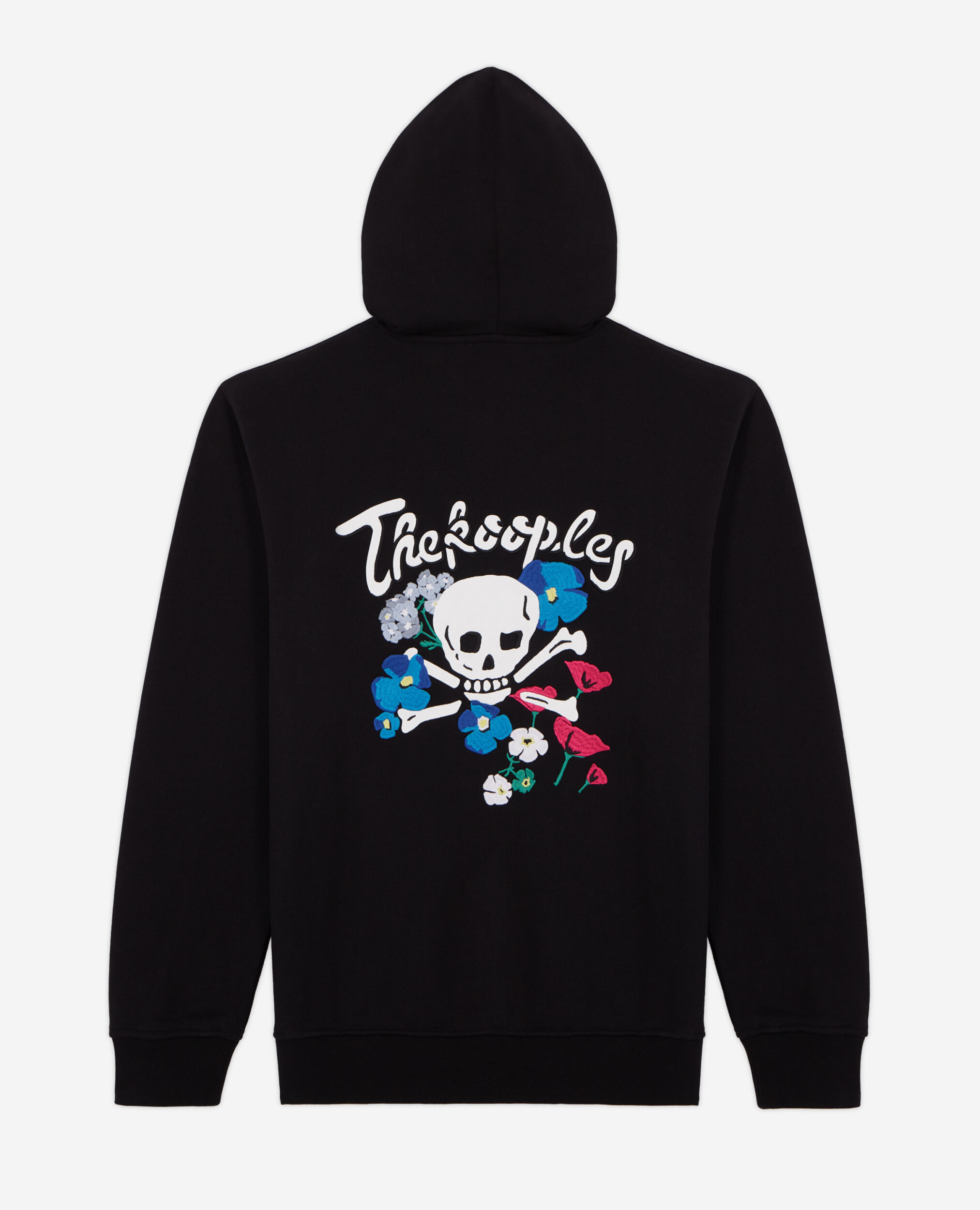 Zipped black hooded sweatshirt with embroidery