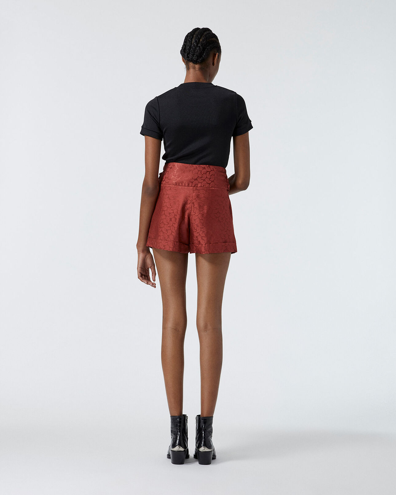 The Kooples WOMEN PINK pink jacquard satin shorts with waist tie