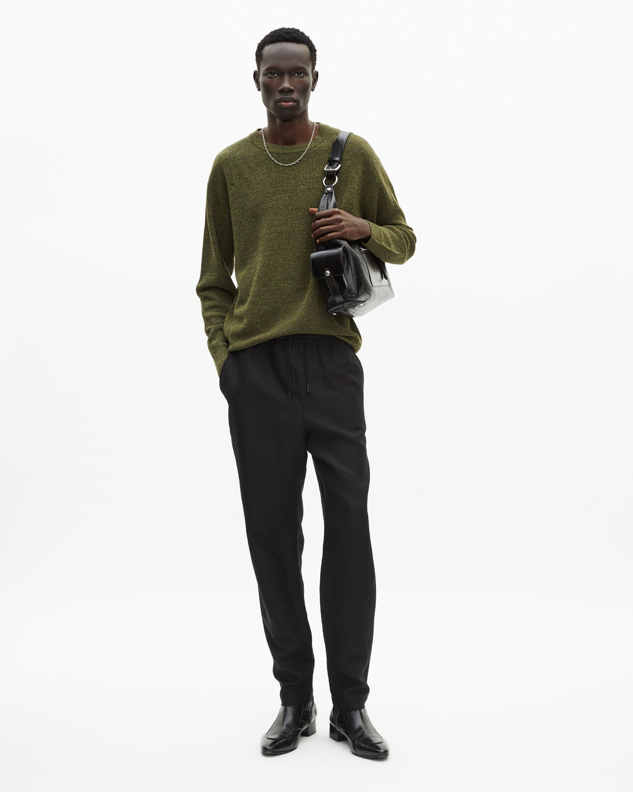 The Kooples HERREN OLIVE KAKI pullover aus khakifarbener wolle und leinen