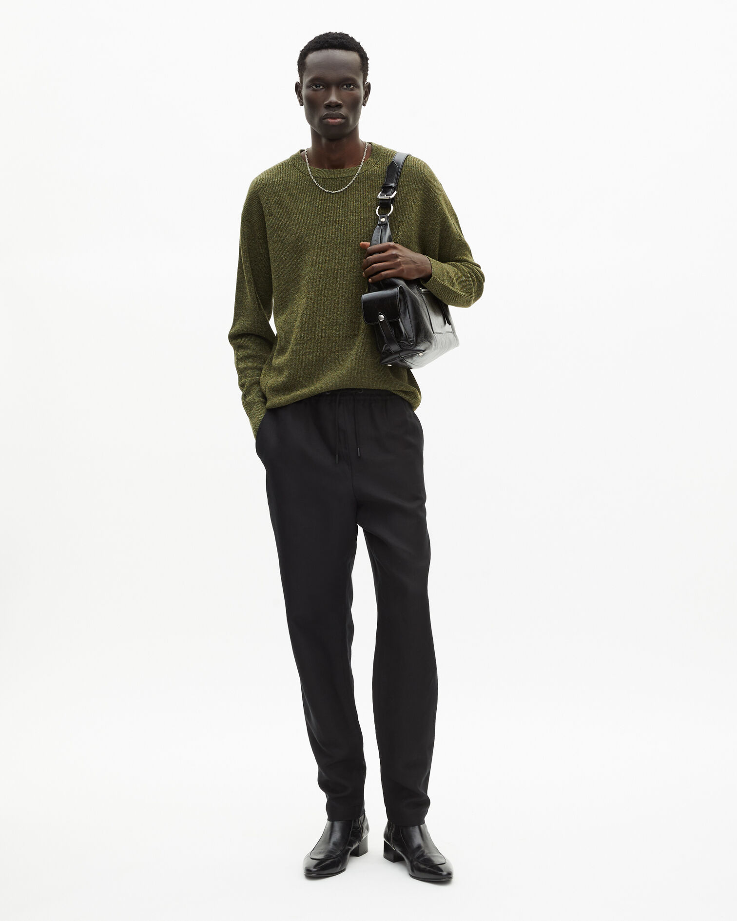Pullover aus khakifarbener Wolle und Leinen, OLIVE KAKI, hi-res image number null