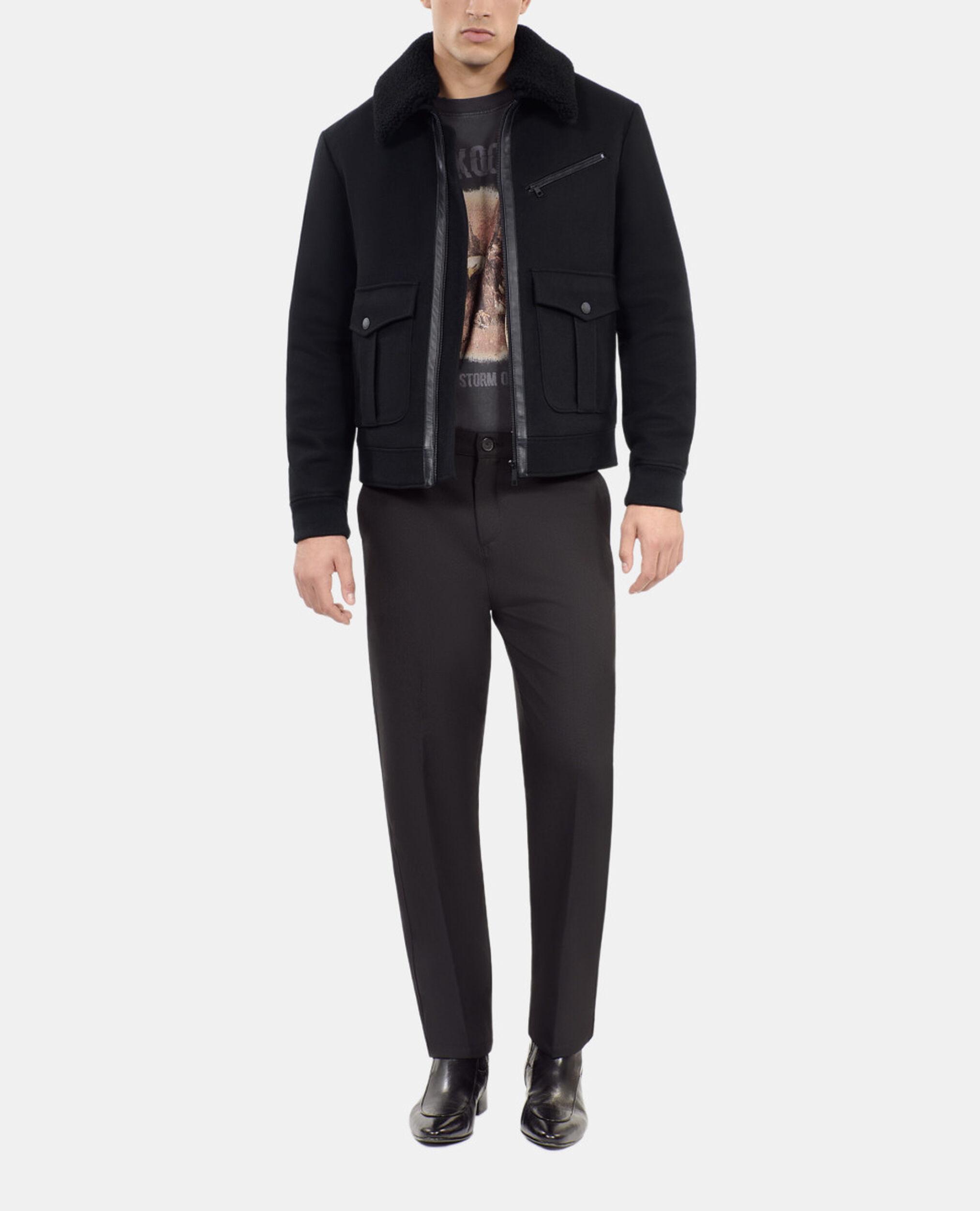 Black wool blend aviator jacket, BLACK, hi-res image number null
