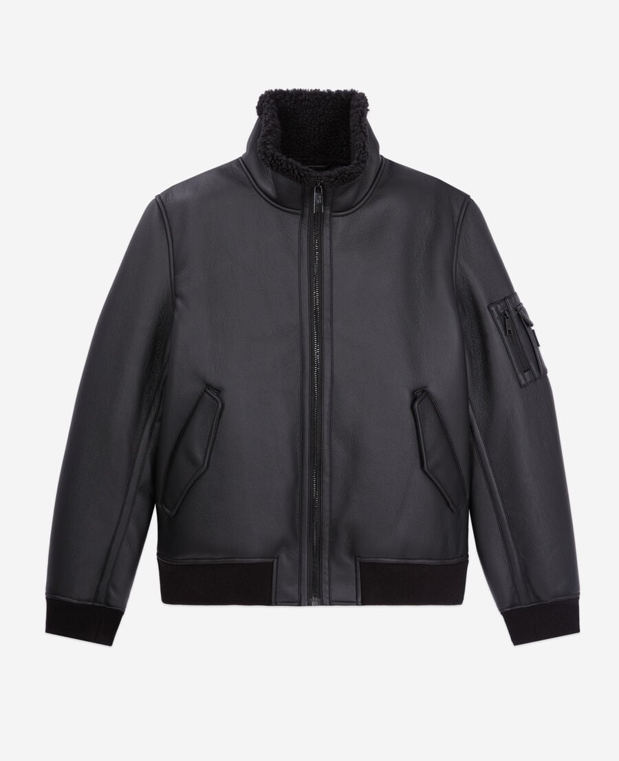 The Kooples HOMME BLACK blouson noir imitation peau lainée