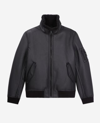 The Kooples HOMME BLACK blouson noir imitation peau lainée