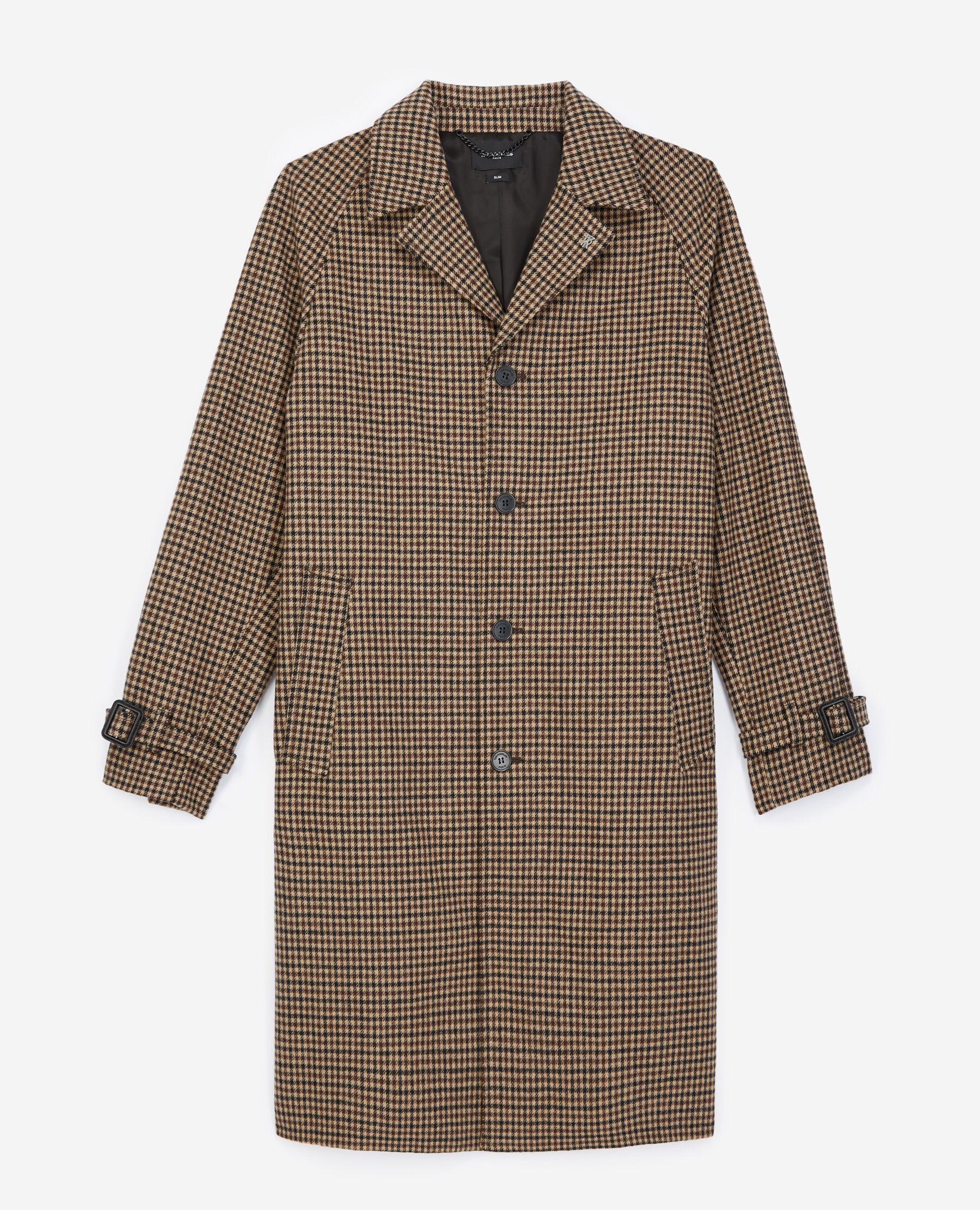 Camel coloured wool coat w houndstooth motif