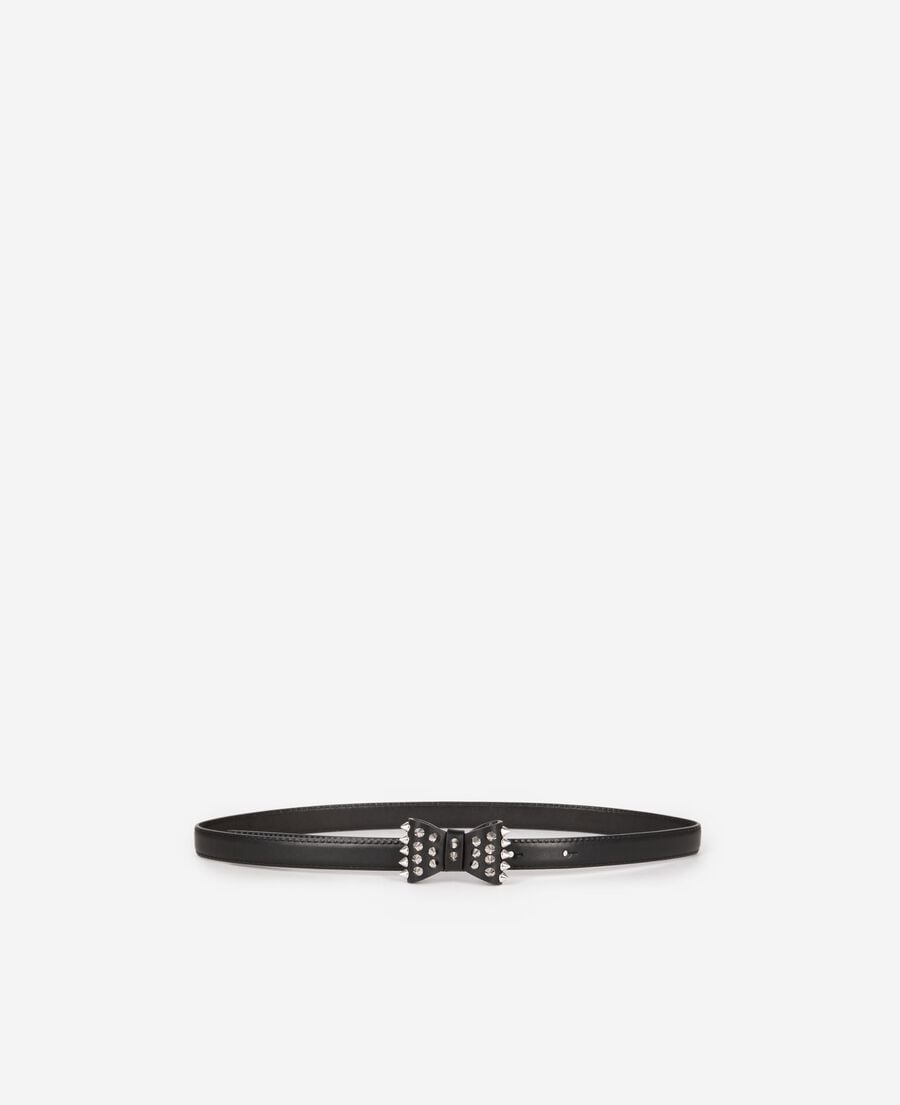 The Kooples F BLACK slim black leather belt with bow