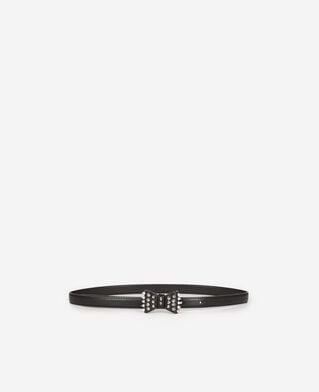 The Kooples F BLACK slim black leather belt with bow