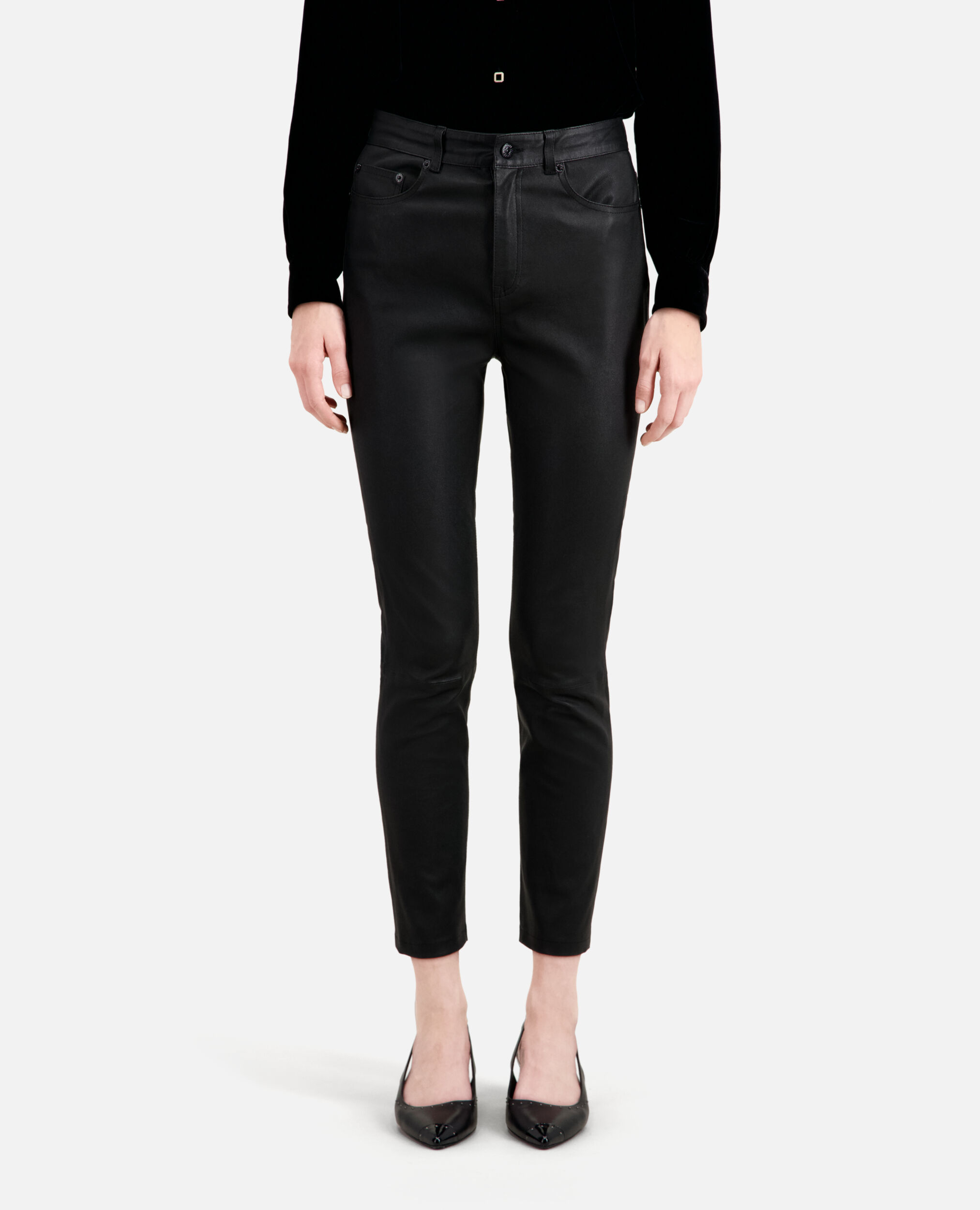 Pantalon slim en cuir noir, BLACK, hi-res image number null