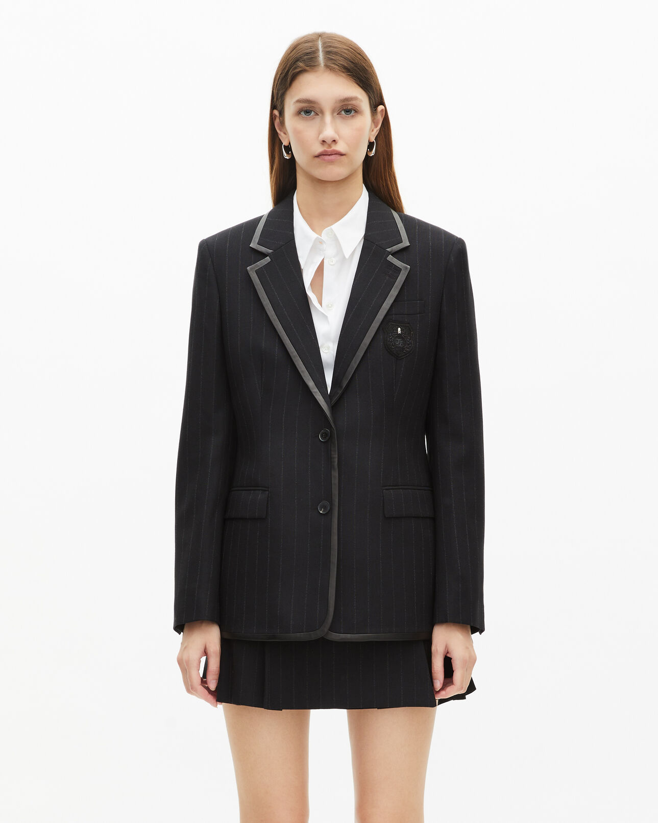 The Kooples FEMME BLACK veste à rayures tennis en laine mélangée noire