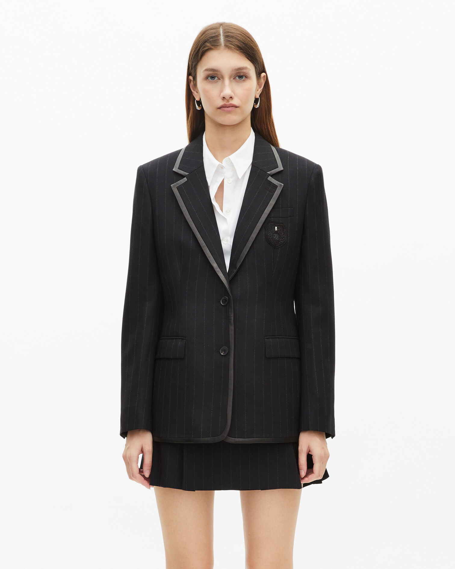 Veste à rayures tennis en laine mélangée noire, BLACK, hi-res image number null
