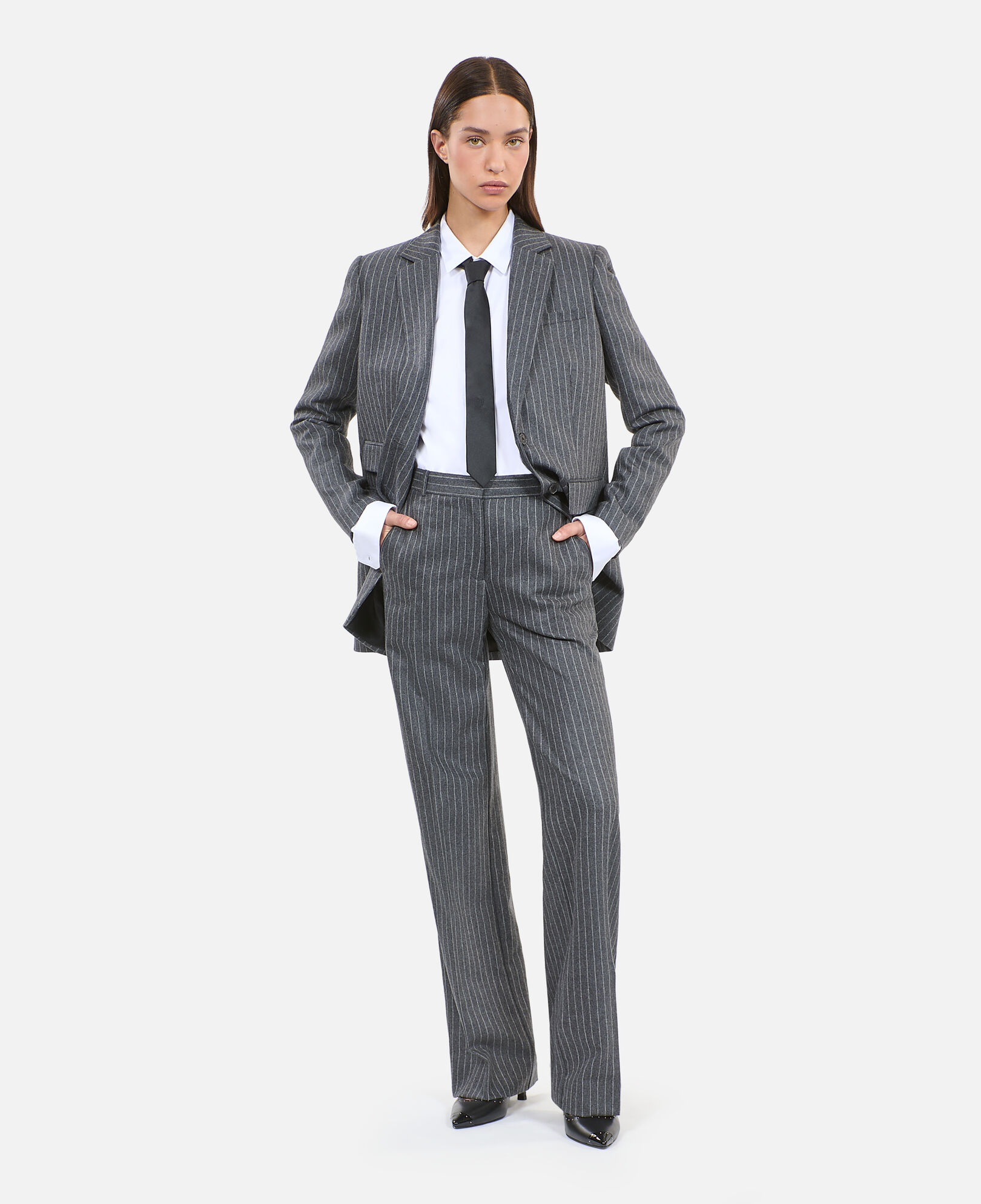 The Kooples WOMEN LIGHT GREY straight striped tailored pants