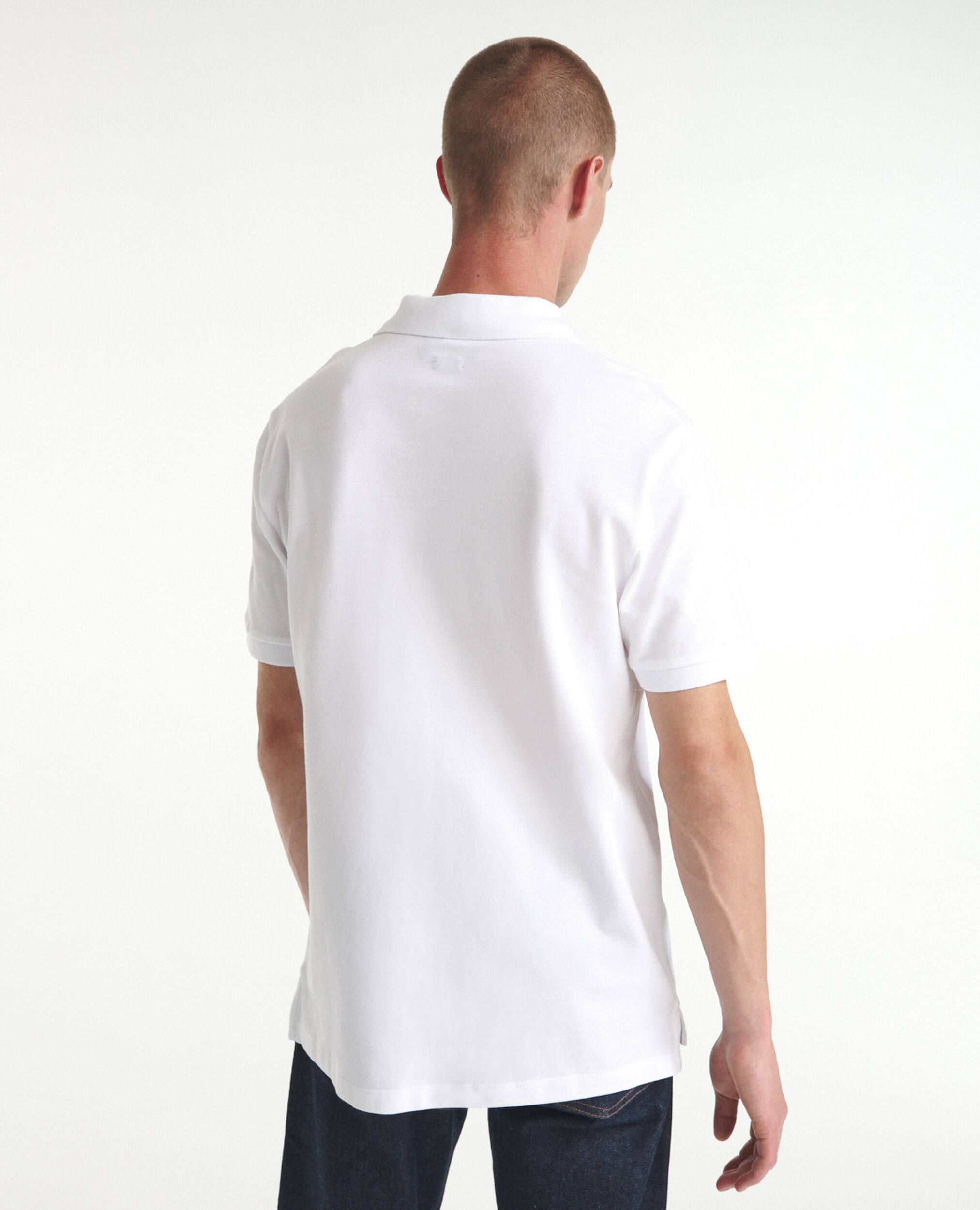 Poloshirt weiß klassischer Kragen Baumwolle, WHITE, hi-res image number null