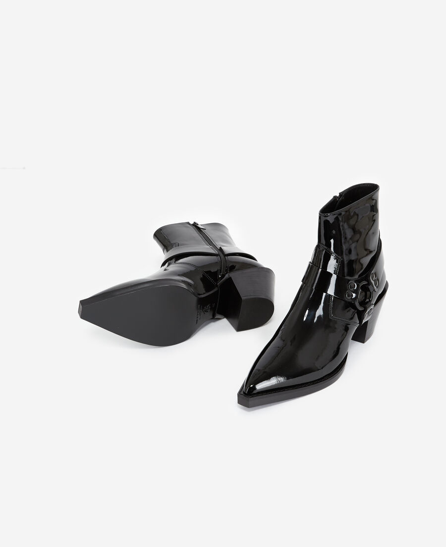 western patent leather black ankle boots