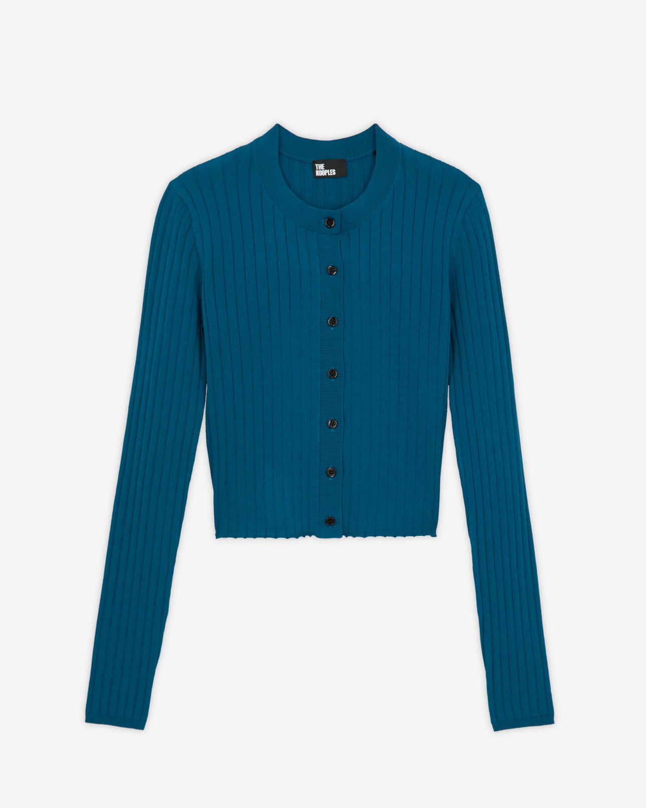 The Kooples WOMEN MEDIUM BLUE short ribbed blue cardigan