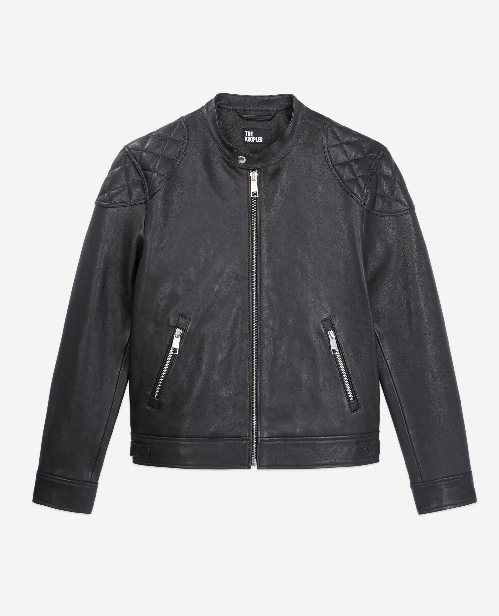 Black leather jacket with quilted details, BLACK, hi-res image number null