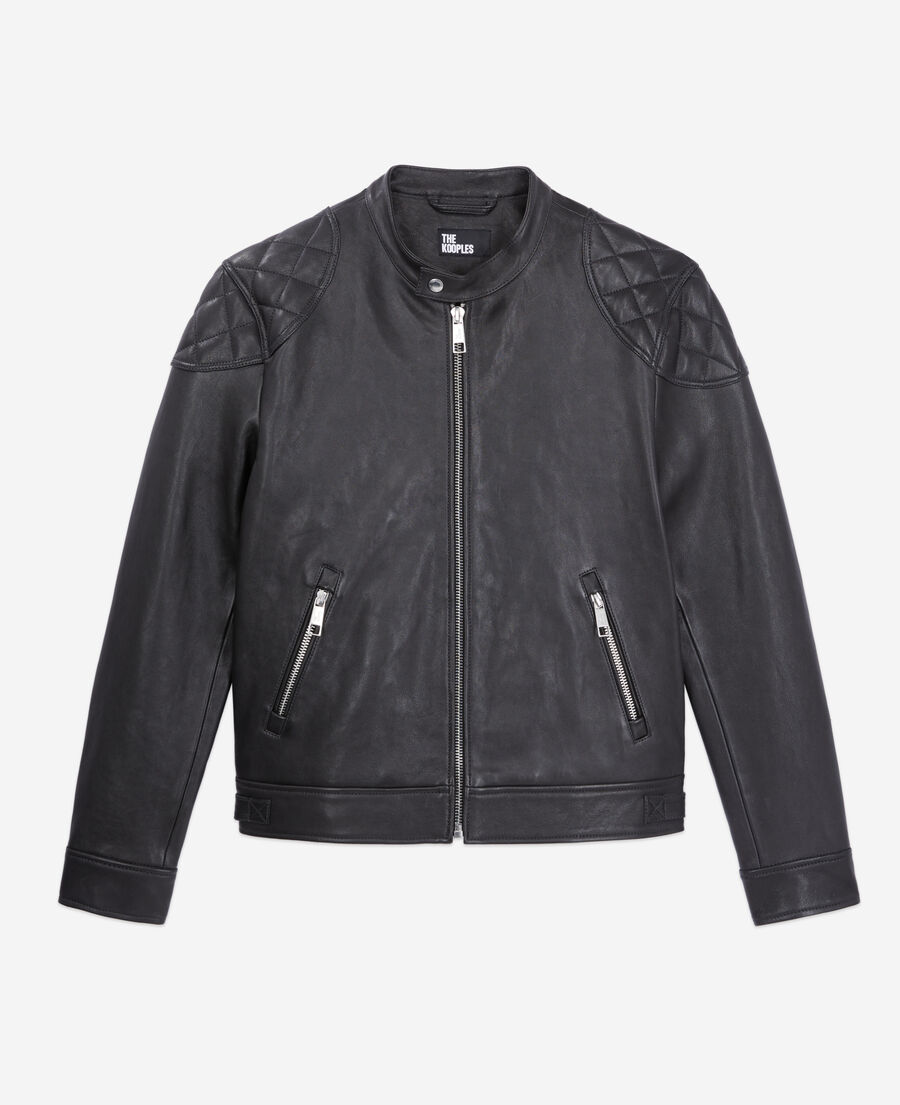 black leather jacket with quilted details
