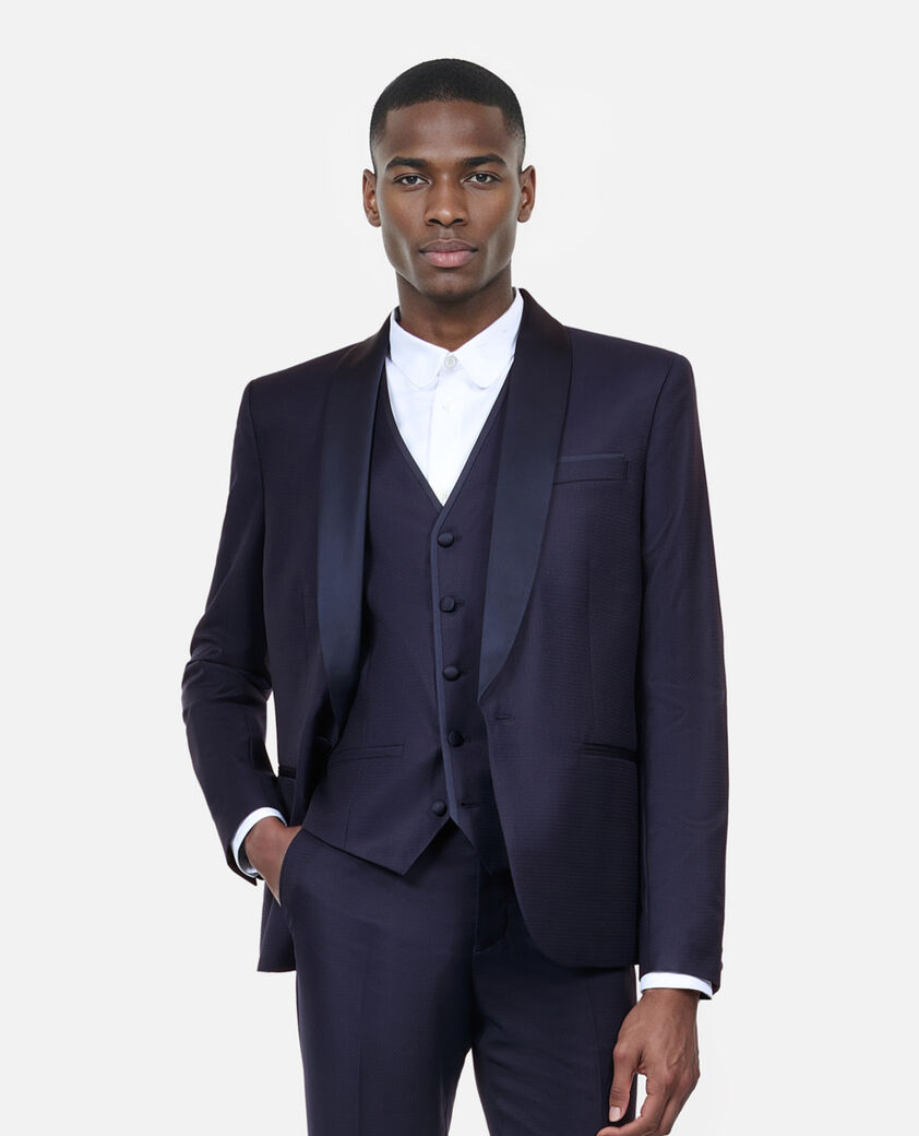 The Kooples HOMME NAVY veste de smoking en laine bleu marine coupe ajust&eacute;e