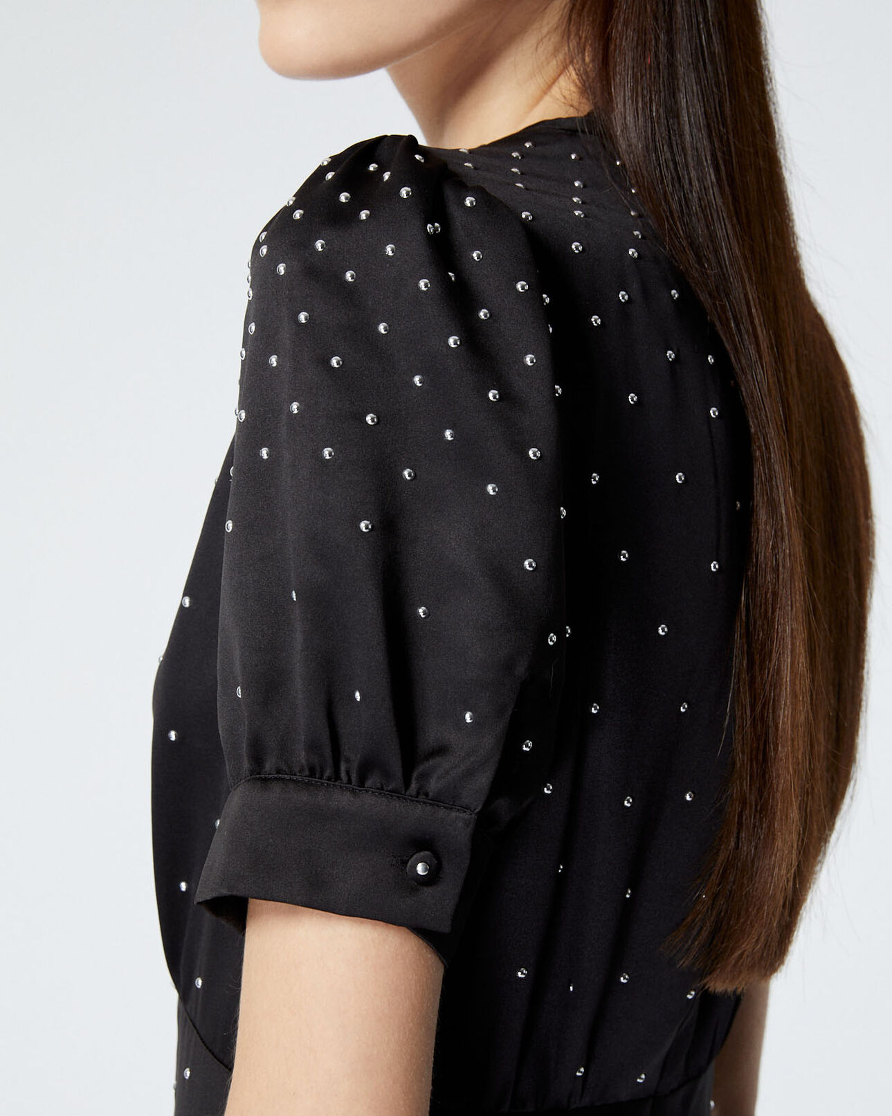 The Kooples F BLACK satin long black dress with studs