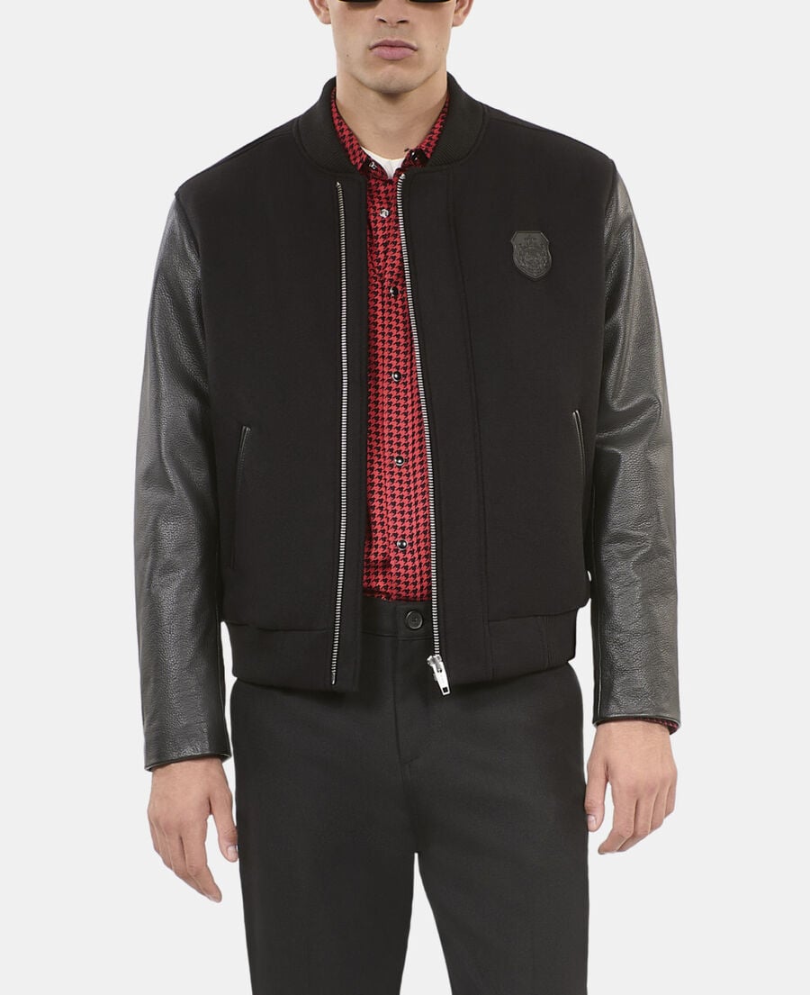 The Kooples H BLACK black double-faced wool and leather jacket