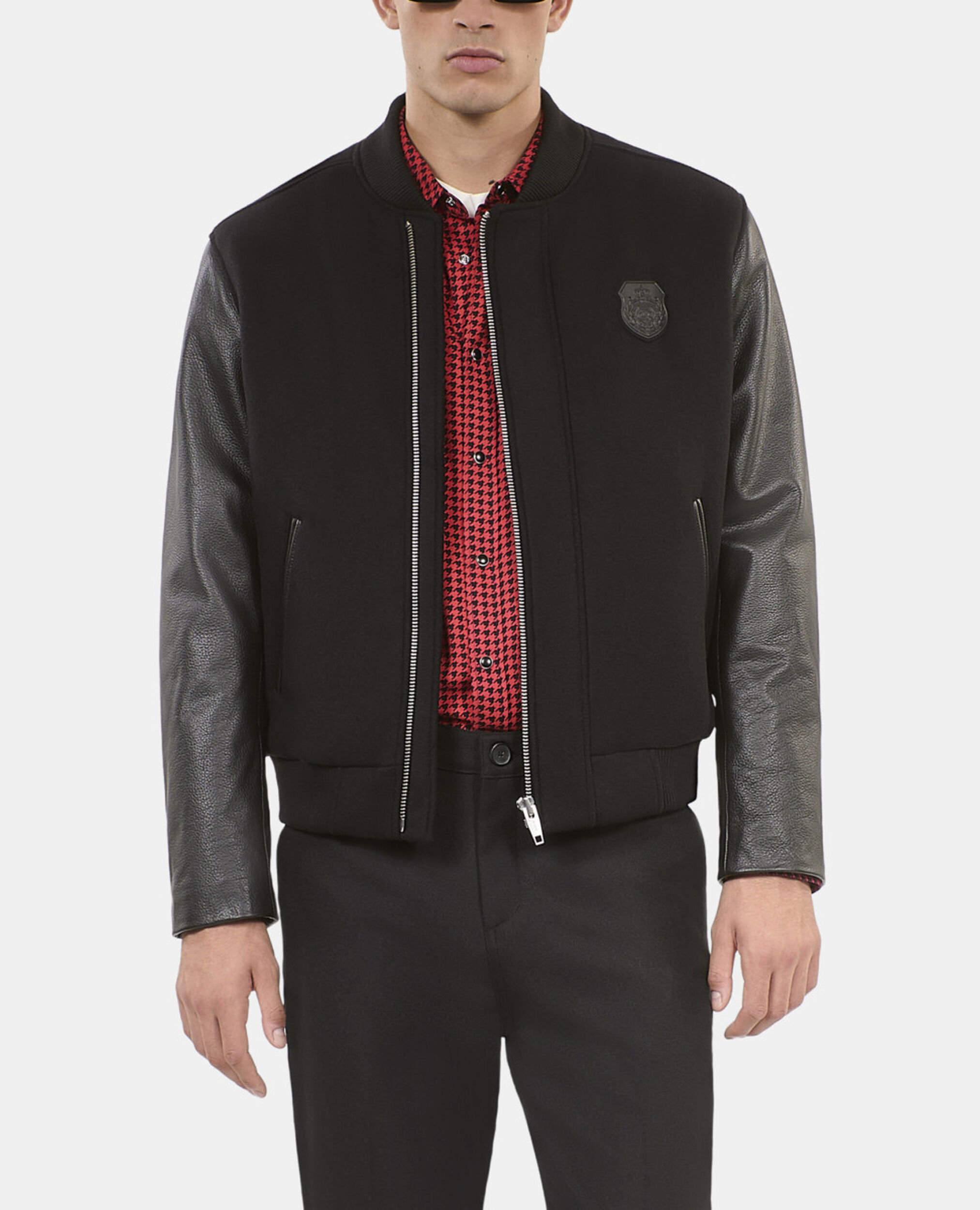 Black double-faced wool and leather jacket, BLACK, hi-res image number null