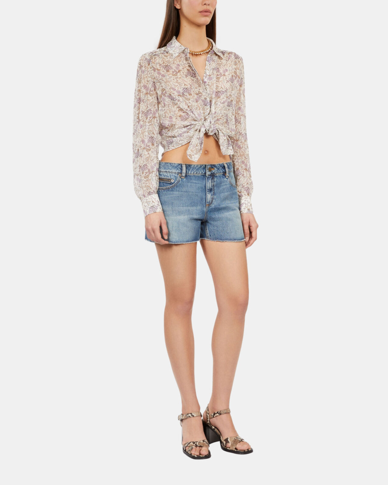 The Kooples WOMEN MEDIUM BLUE blue denim shorts