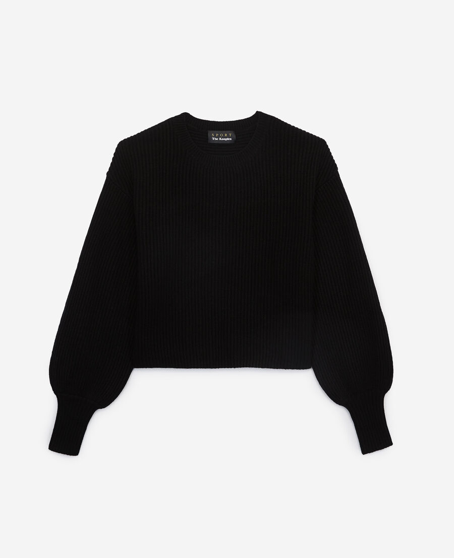 Black fine-rib sweater with crew neck | The Kooples - US