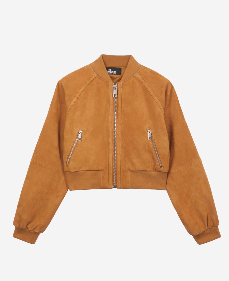 The Kooples FEMME CAMEL blouson en cuir suède camel