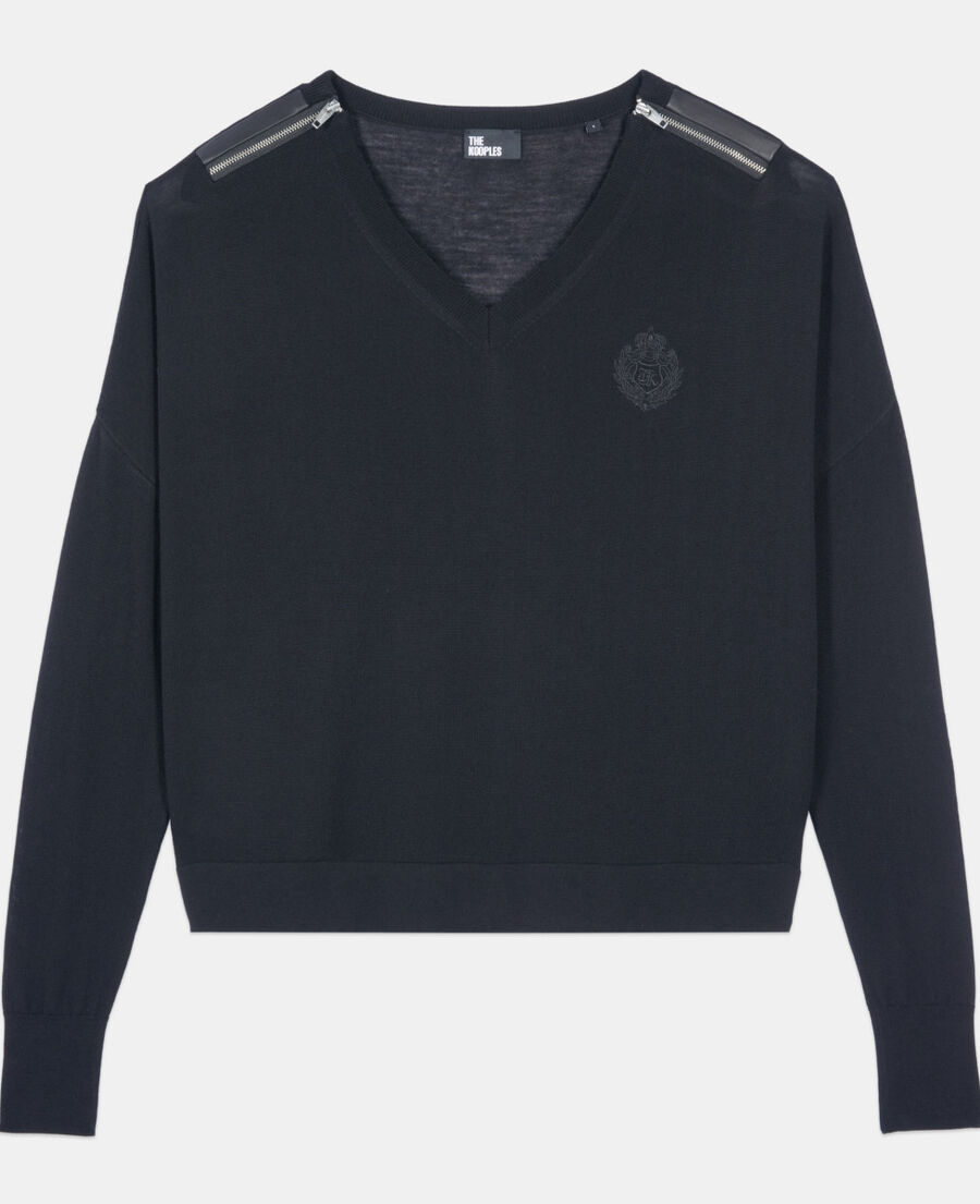 The Kooples DAMEN BLACK schwarzer pullover aus merinowolle