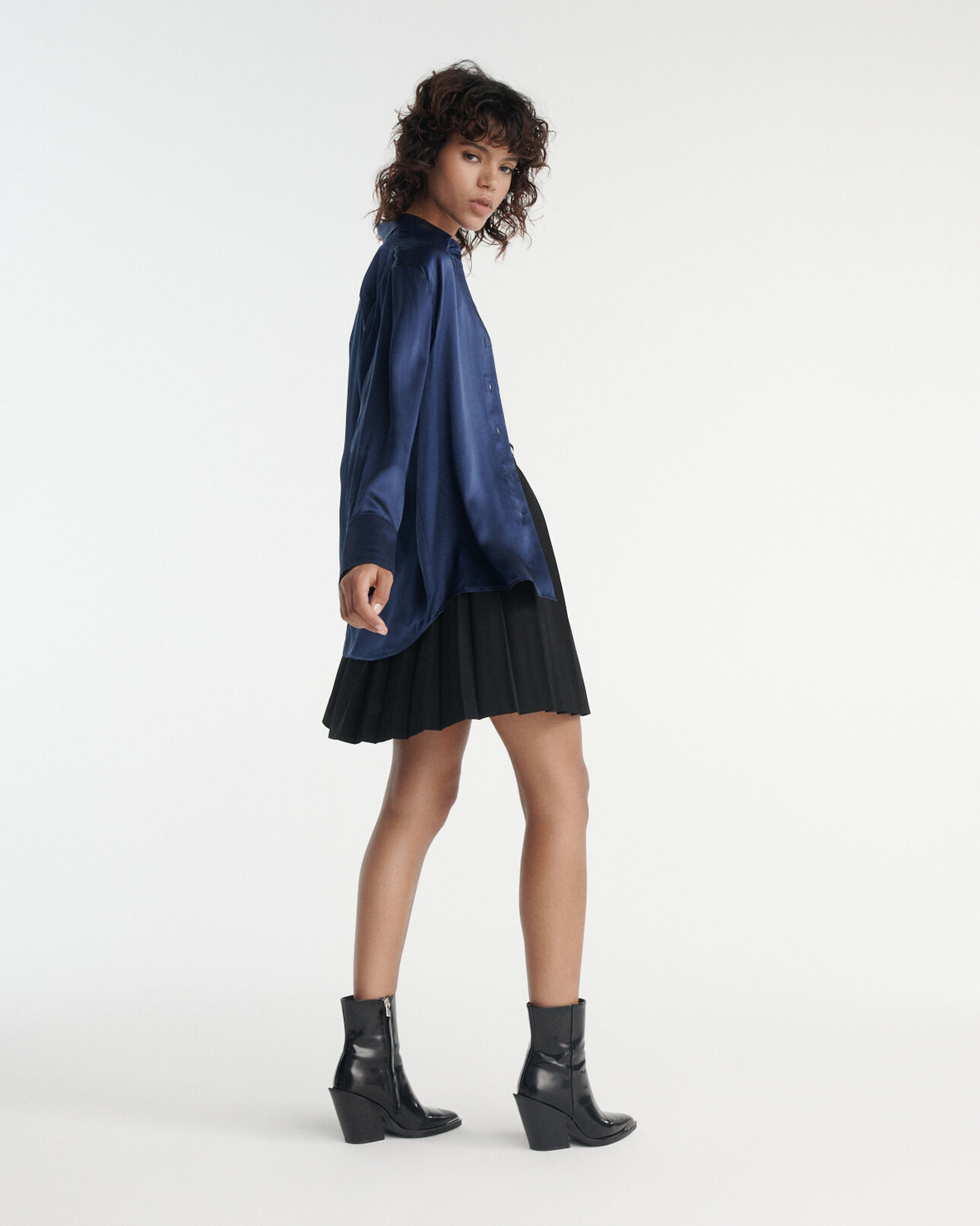 The Kooples MUJER BLACK falda negra plisada crepé cinturón cadena