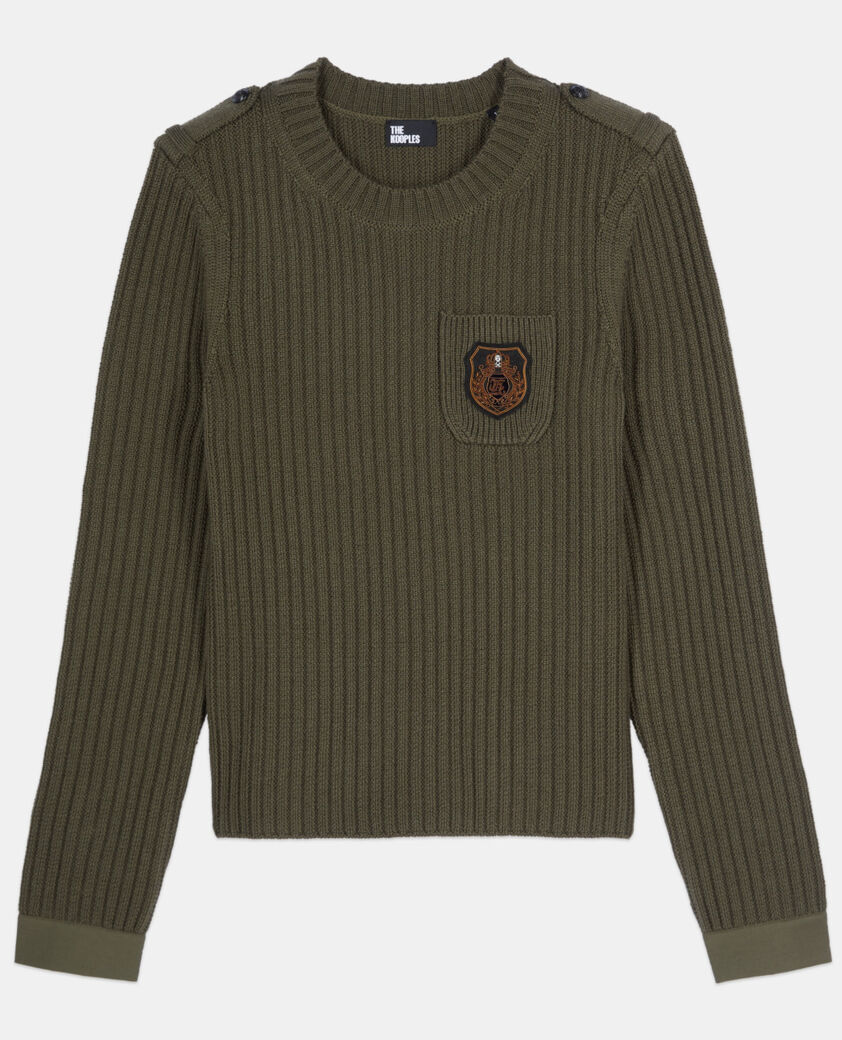 The Kooples FEMME OLIVE NIGHT pull en maille côtelée kaki