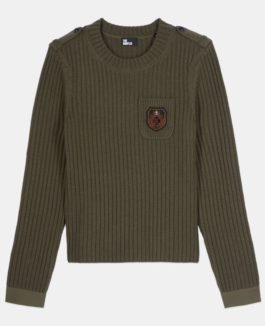 The Kooples DAMEN OLIVE NIGHT gerippter, khakifarbener strickpullover