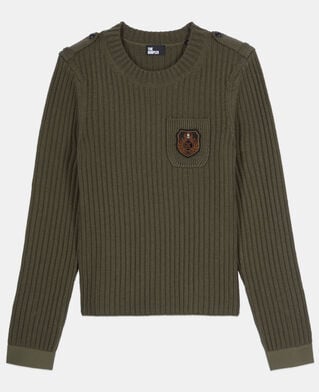 The Kooples DAMEN OLIVE NIGHT gerippter, khakifarbener strickpullover