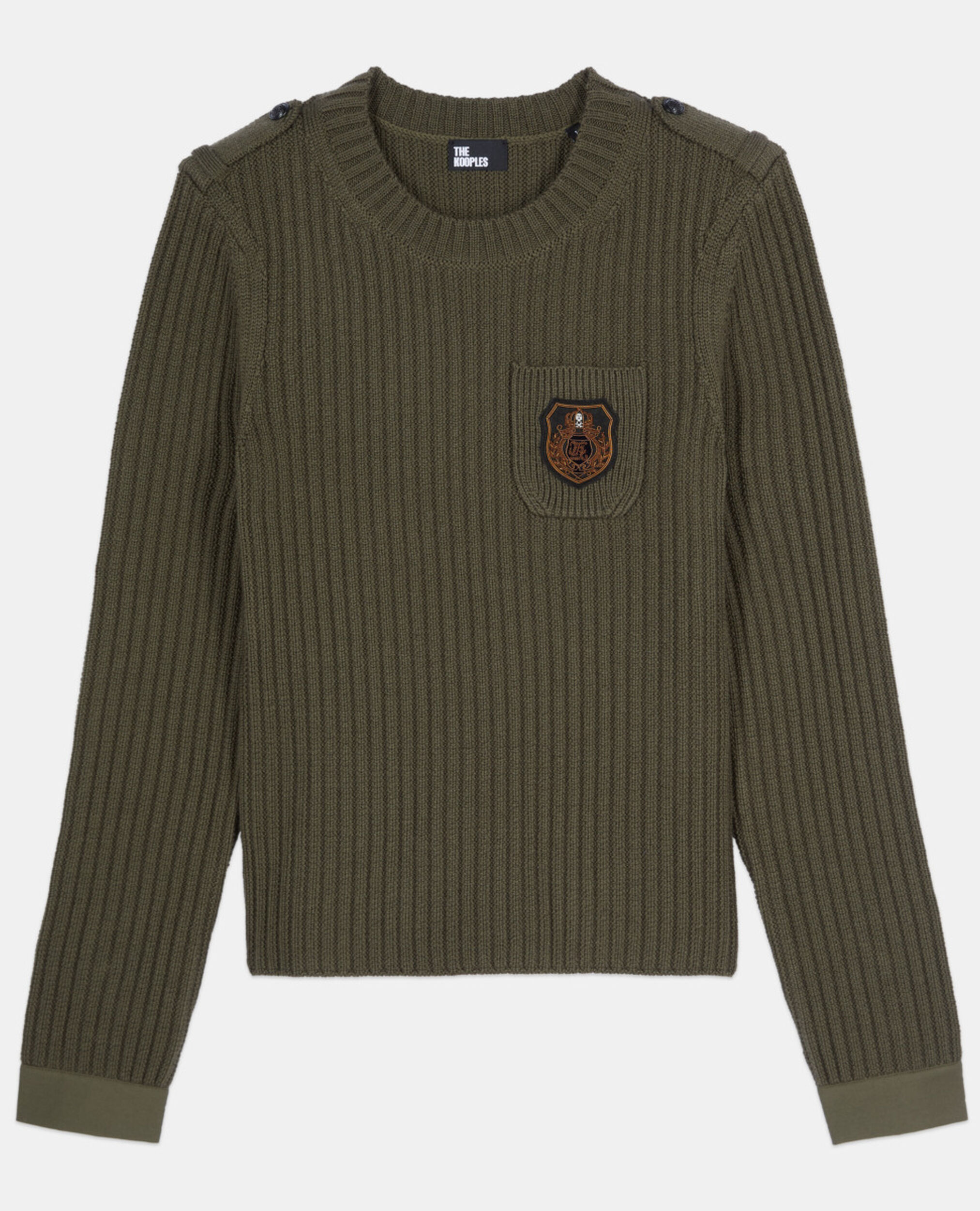 Gerippter, khakifarbener Strickpullover, OLIVE NIGHT, hi-res image number null