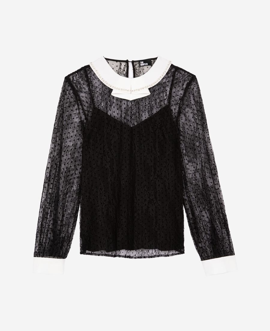 The Kooples DAMEN BLACK top aus plumetis-spitze mit strasssteinen schwarz
