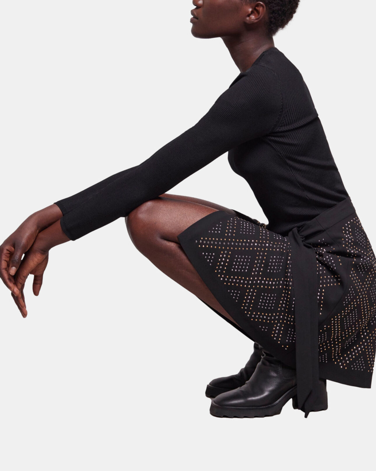 The Kooples WOMEN BLACK short black wrap skirt