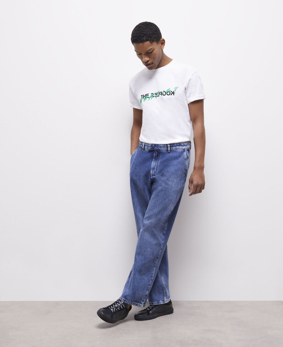 wide-leg blue jeans