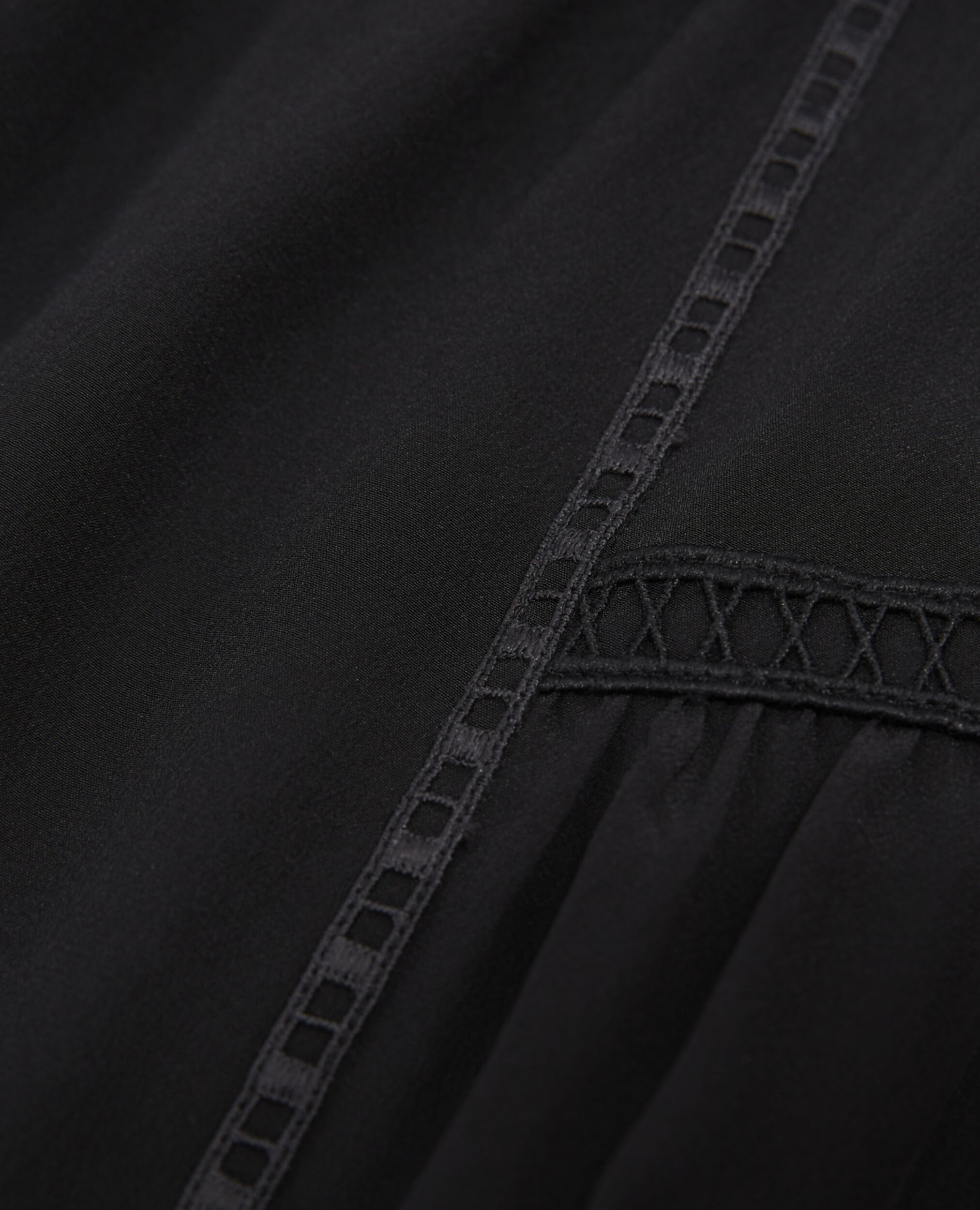 Short black silk skirt with ribbon detail, BLACK, hi-res image number null