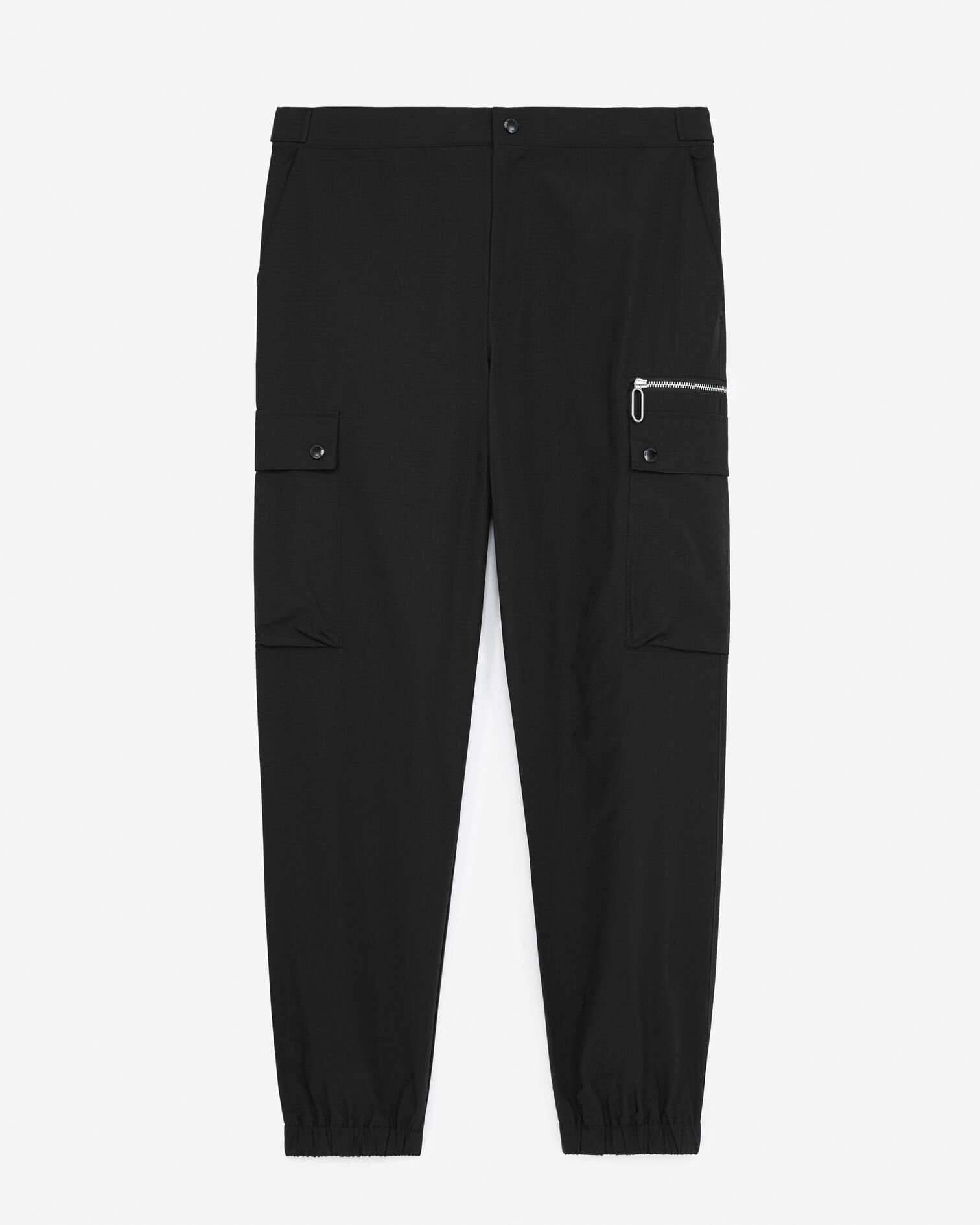 Black cargo pants in nylon with zipper, BLACK, hi-res image number null