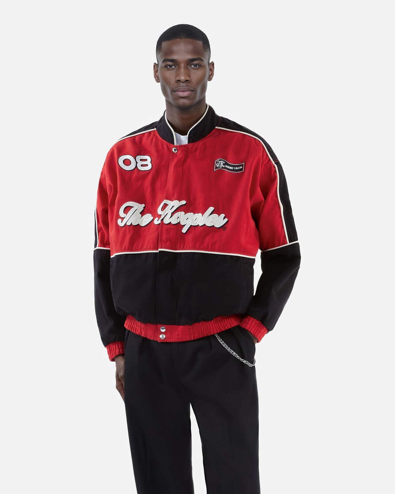 The Kooples HOMME BLACK - RED blouson style veste de course noir et rouge